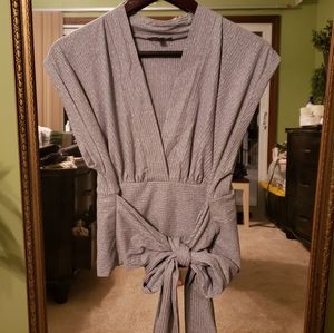 Express sleeveless sparkly sweater vneck top with tie